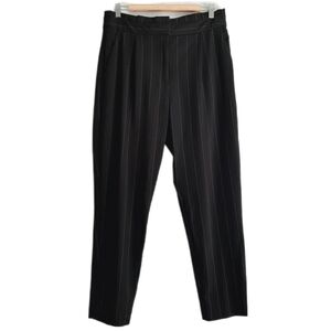 🍒 New DYNAMITE Cindy Paperbag Crop Pants Hi-Rise Trousers Pin Stipe Black Sz 12